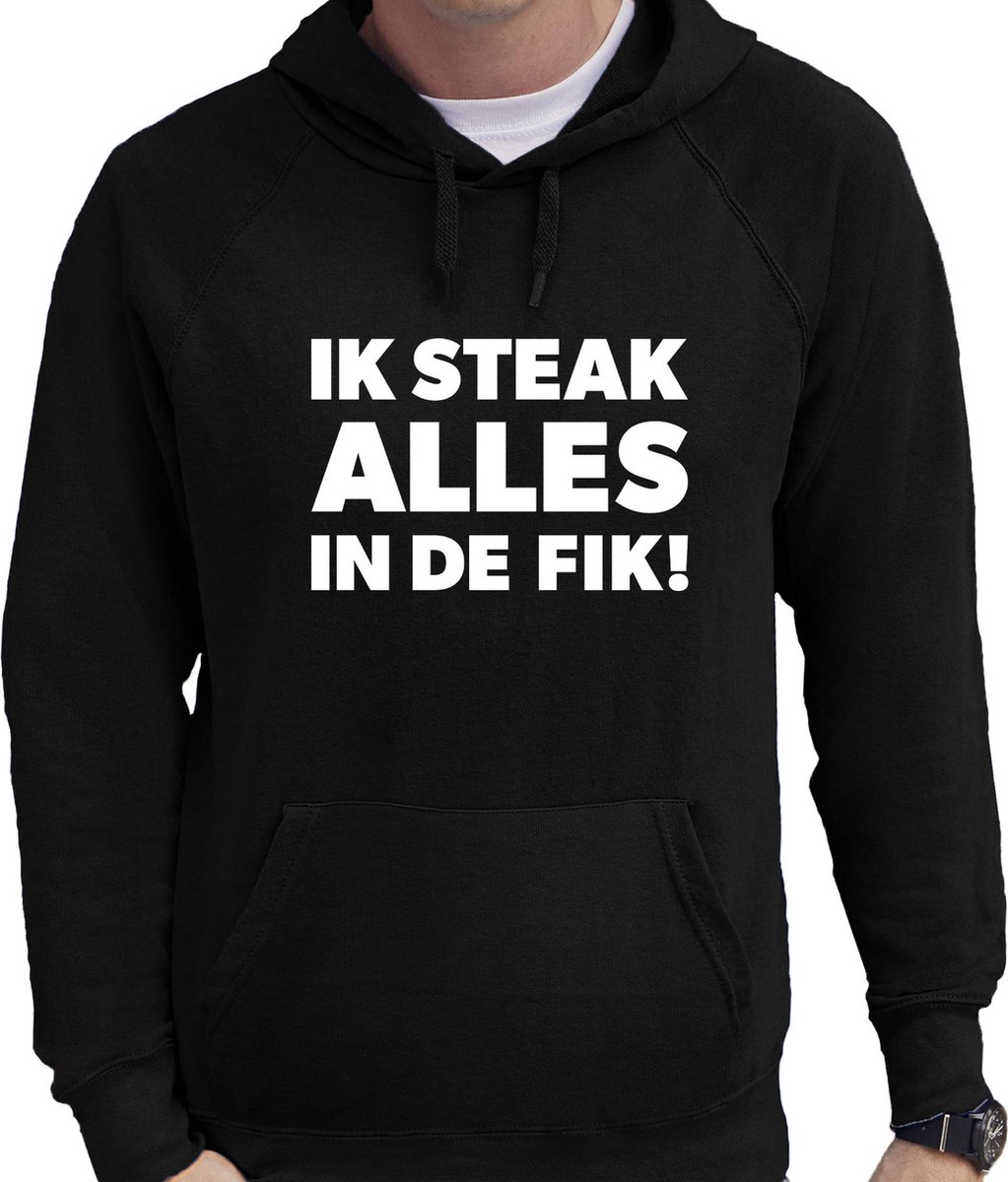 Steak alles in de fik bbq / barbecue hoodie zwart - cadeau sweater met capuchon voor heren - verjaardag/Vaderdag kado L