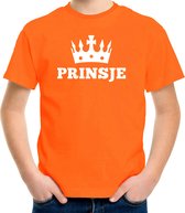Oranje Prinsje met kroon t-shirt jongens - Oranje Koningsdag kleding 146/152