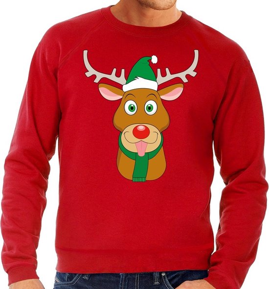 Foute kersttrui / sweater met Rudolf het rendier met groene kerstmuts rood  voor heren... | bol.com