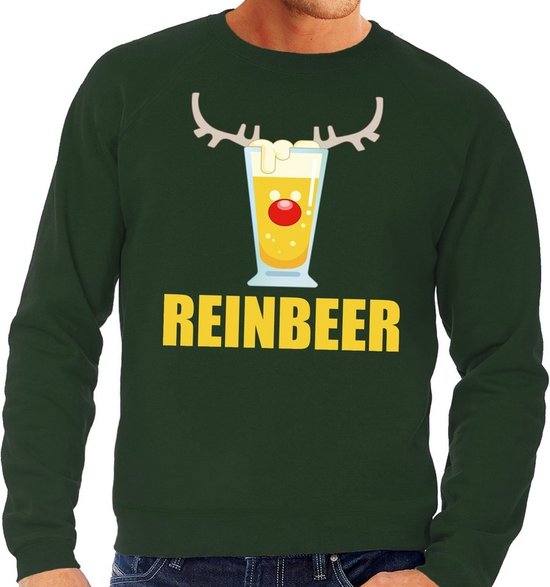 Foute kersttrui / sweater met bierglas Reinbeer groen voor heren - Kersttruien XXL