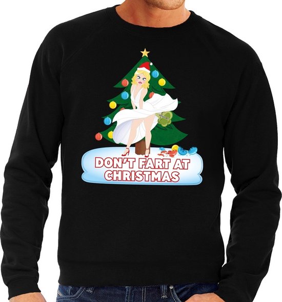 Foute kersttrui / sweater zwart - Marilyn Monroe - Dont Fart at Christmas XXL