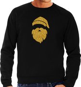 Kerstman hoofd Kerst trui - zwart met gouden glitter bedrukking - heren - Kerst sweaters / Kerst outfit M