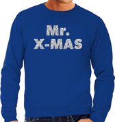 Foute Kersttrui / sweater - Mr. x-mas - zilver / glitter - blauw - heren - kerstkleding / kerst outfit XL