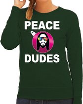 Hippie jezus Kerstbal sweater / kersttrui peace dudes groen voor dames - Kerstkleding / Christmas outfit L