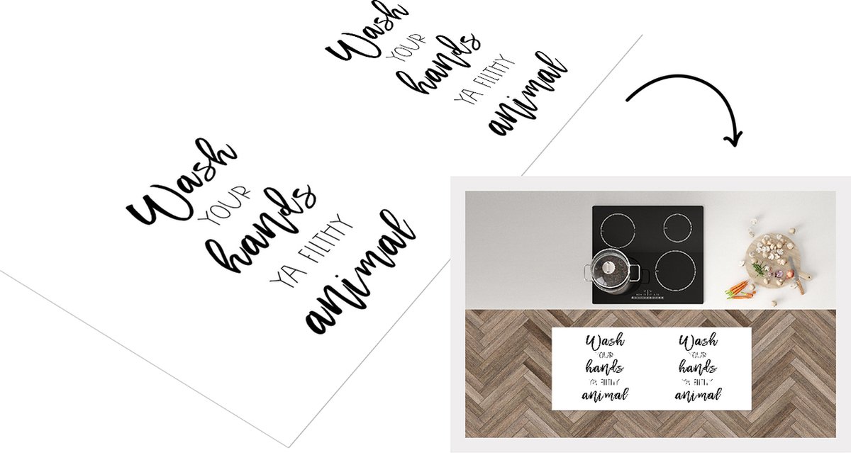 KitchenYeah Keukenloper - Loper keuken - Spreuken - Quotes - Wash your hands ya filthy animal - Hand - 120x50 cm - Keukenloper vinyl Multicolor