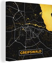 Canvas Schilderij Duitsland – Black and Gold – Greifswald – Stadskaart – Kaart – Plattegrond - 50x50 cm - Wanddecoratie