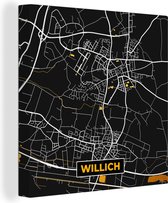 Peinture sur Toile Black and Gold et Or - Plan de Ville - Willich - Allemagne - Carte - Carte - 50x50 cm - Décoration murale