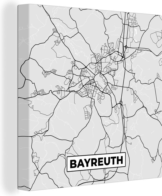 Canvas Schilderij Kaart - Bayreuth- Duitsland - Stadskaart - Plattegrond - 20x20 cm - Wanddecoratie