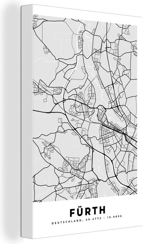 Peinture sur toile Allemagne - Plan d'étage - Carte - Fürth - Plan de la ville - 60x90 cm - Décoration murale