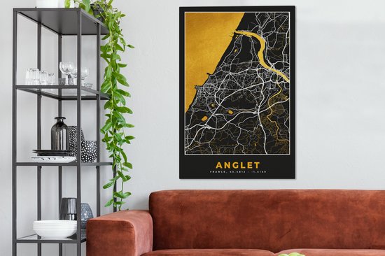 Tableau sur Toile France – Carte – Plan – Anglet – Plan de Ville - 90x140 cm - Décoration murale