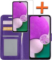 Hoesje Geschikt voor Samsung A13 5G Hoes Bookcase Flipcase Book Cover Met Screenprotector - Hoes Geschikt voor Samsung Galaxy A13 5G Hoesje Book Case - Paars