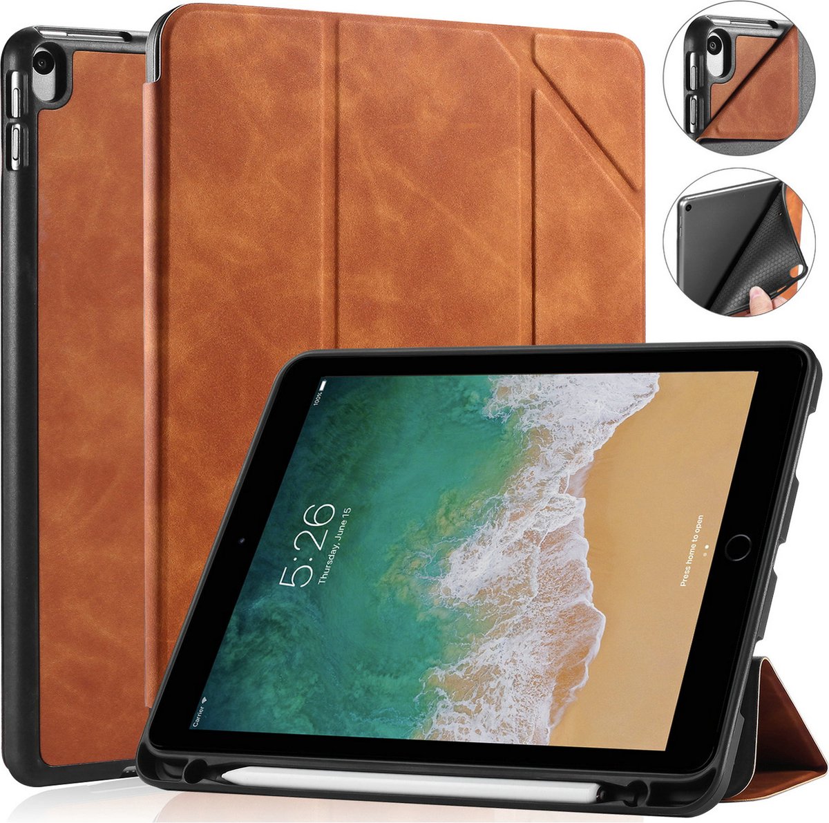 CaseMe - Tablet hoes geschikt voor iPad Air 10.5 (2019) - Ming Book Case - Tablethoes met Auto Wake/Sleep functie - Bruin