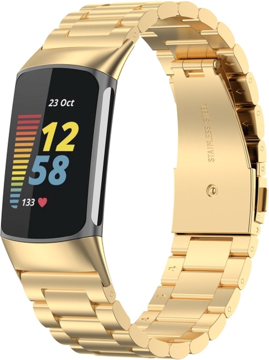 Stalen bandje - RVS - geschikt voor Fitbit Charge 5 / Charge 6 - goud