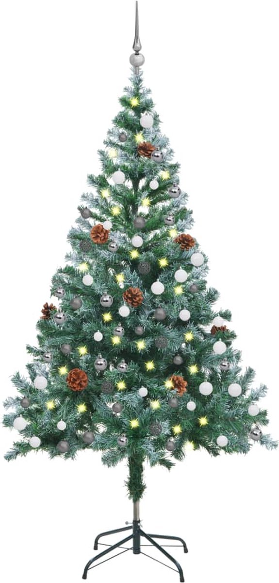 VidaLife Kunstkerstboom met LED's, kerstballen en dennenappels 150 cm