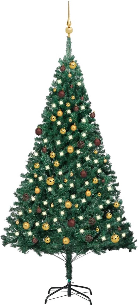 VidaLife Kunstkerstboom met LED's en kerstballen 210 cm PVC groen