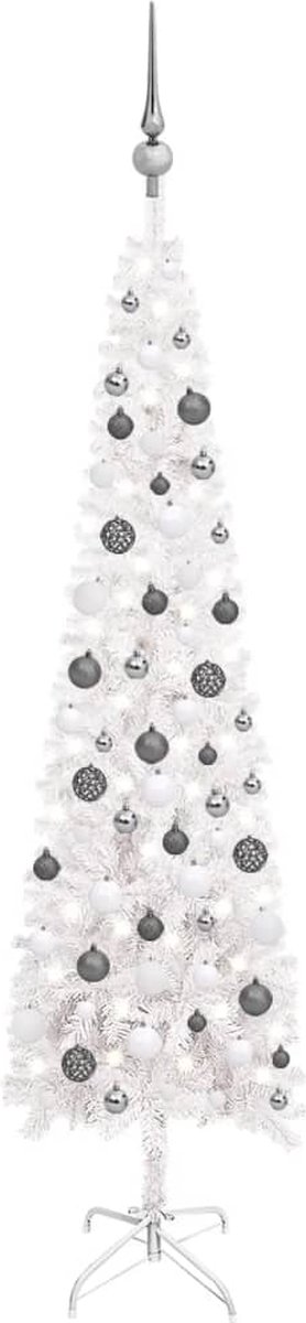 VidaLife Kerstboom met LED's en kerstballen smal 180 cm wit