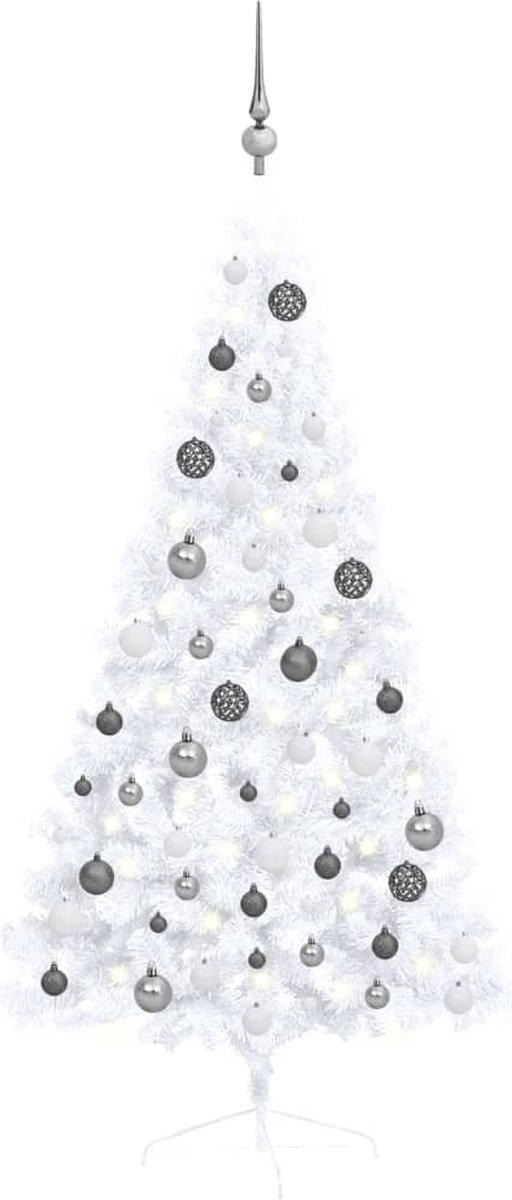 VidaLife Kunstkerstboom met LED's en kerstballen half 150 cm wit