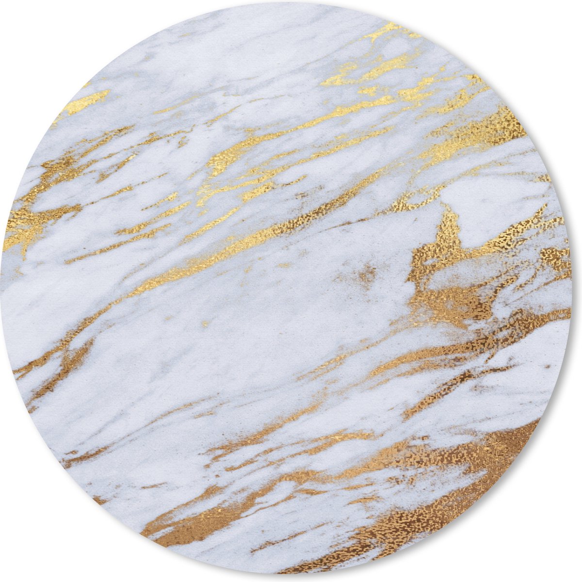 Muismat rond 40x40 cm - Mousepad Marmer - Goud - Wit - Structuur - Ronde muismatten