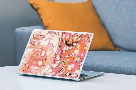 Laptop sticker - 14 inch - Marmer print - Oranje - Roze - 32x5x23x5cm - Laptopstickers - Laptop skin - Cover
