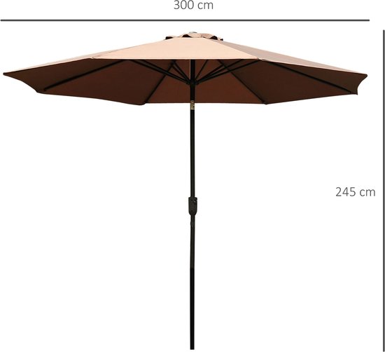 Outsunny Parasol knikscherm tuinscherm strandscherm met stalen handslinger Ø 3 m 840-070