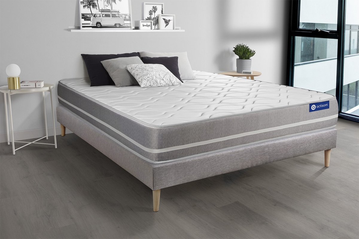 Complete boxspring met matras tweepersoons- Actisom Actilatex touch grijs - Latex en traagschuim - 120 x 195 cm