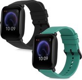 kwmobile 2x armband geschikt voor Huami Amazfit Bip U / Bip U pro - Bandjes voor fitnesstracker in zwart / donkergroen