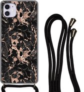 Hoesje met koord Geschikt voor iPhone 11 - Marmer print - Rose - Patronen - Chic - Siliconen - Crossbody - Backcover met Koord - Telefoonhoesje met koord - Hoesje met touw