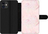 Bookcase Geschikt voor iPhone 12 Pro telefoonhoesje - Marmer print - Roze - Glitter - Goud - Patronen - Met vakjes - Wallet case met magneetsluiting