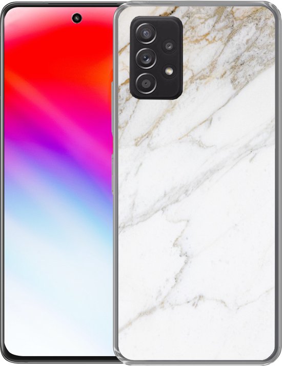 Telefoonhoesje Geschikt voor Samsung Galaxy A53 5G hoesje - Marmer print - Steen - Wit - Goud - Marmer printlook - Steen - Luxe - Siliconen Telefoonhoesje Telefoonhoesje