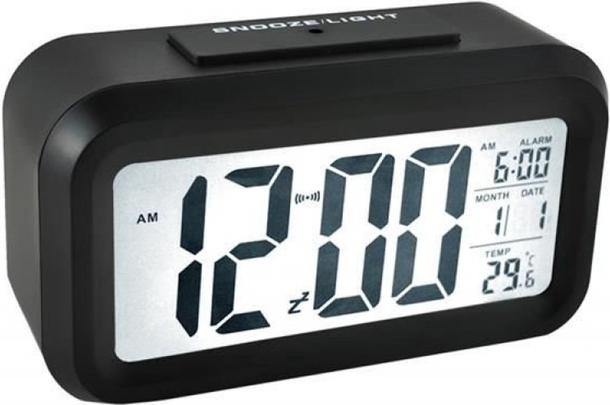 Merkloos Sans marque Wekker LED-display Klok Klokje Thermometer Snooze knop Schemeringssensor Kunststof zwart