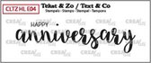 Crealies Tekst & Zo Engels handschrift "Happy anniversary"
