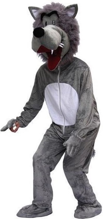 Wolven dierenpak kostuum van pluche - volwassenen - one size - mascotte outfit - grijs