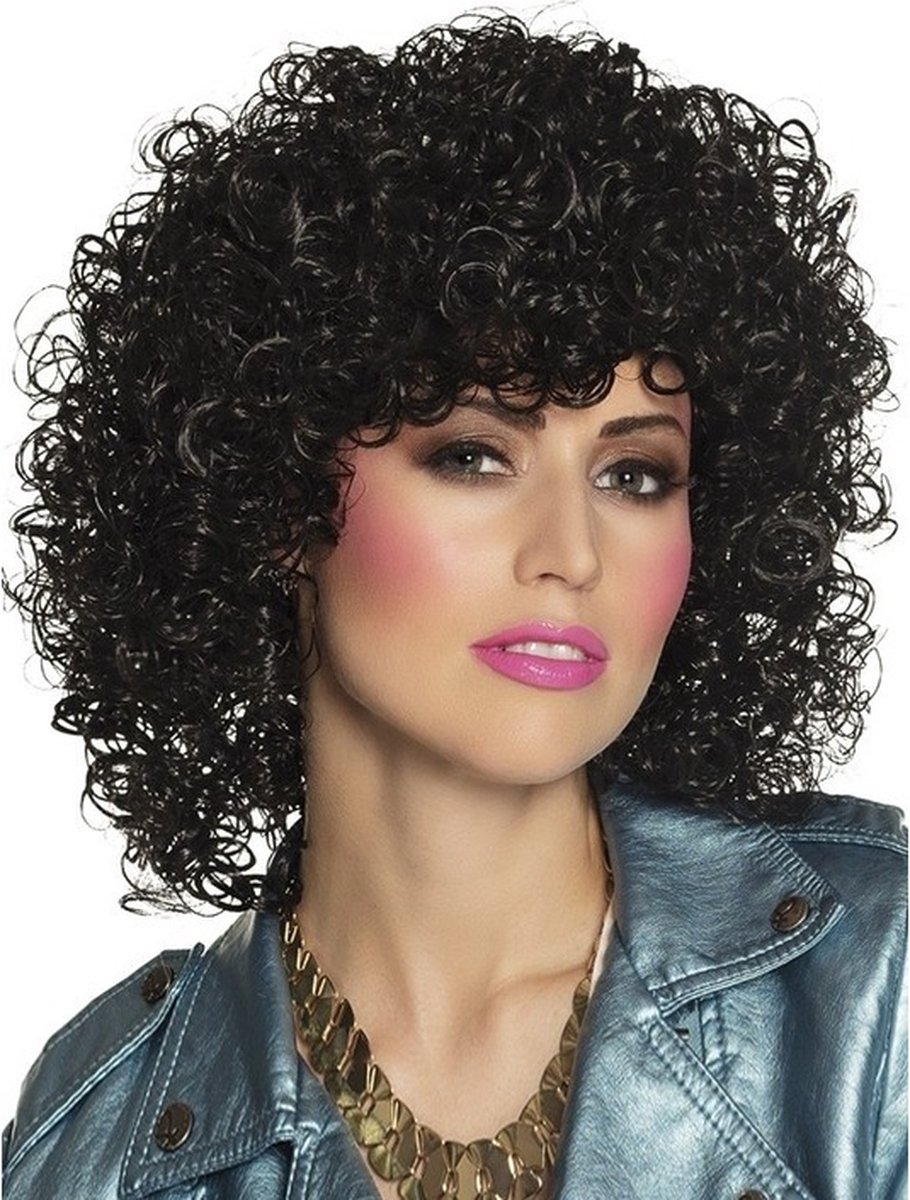 Boland - Pruik Club zwart Zwart - Krullen - Halflang - Vrouwen - - 80's & 90's - Disco — afbeelding 9