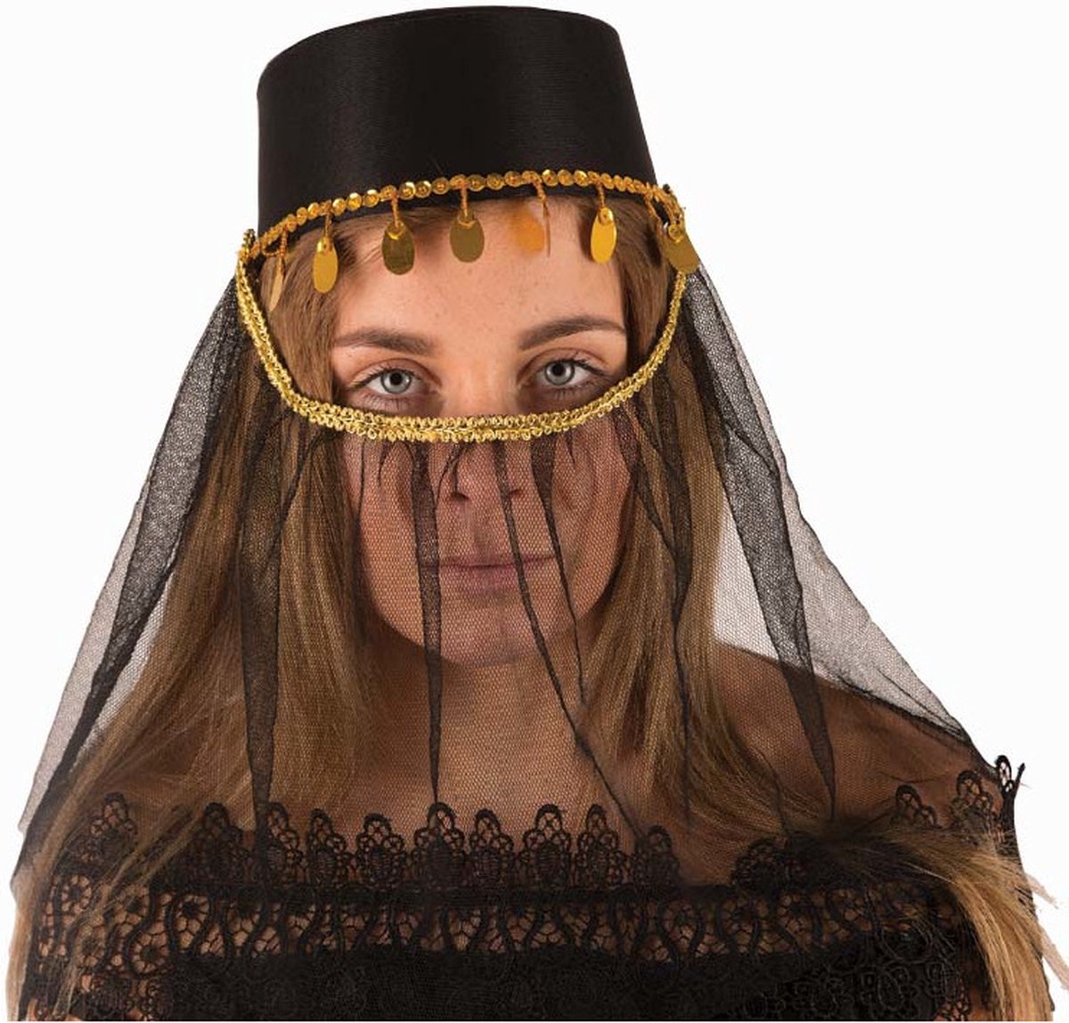Zwarte harem hoed met sluier