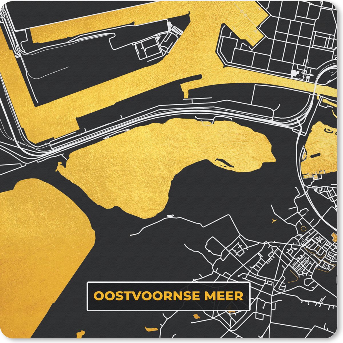 Muismat 30x30 cm - Mousepad Oostvoornse Meer - Kaart - Plattegrond - Stadskaart - Gold - Muismatten - Stadskaart