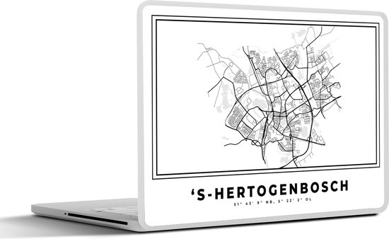 Laptop sticker - 17.3 inch - Stadskaart – Zwart Wit - Kaart – 'S Hertogenbosch – Nederland – Plattegrond - 40x30cm - Laptopstickers - Laptop skin - Cover