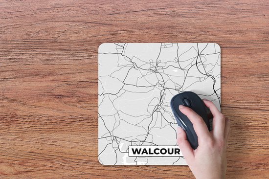 Muismat 30x30 cm - Mousepad Kaart – Plattegrond – Stadskaart – Walcourt – België – Zwart Wit - Muismatten - Stadskaart