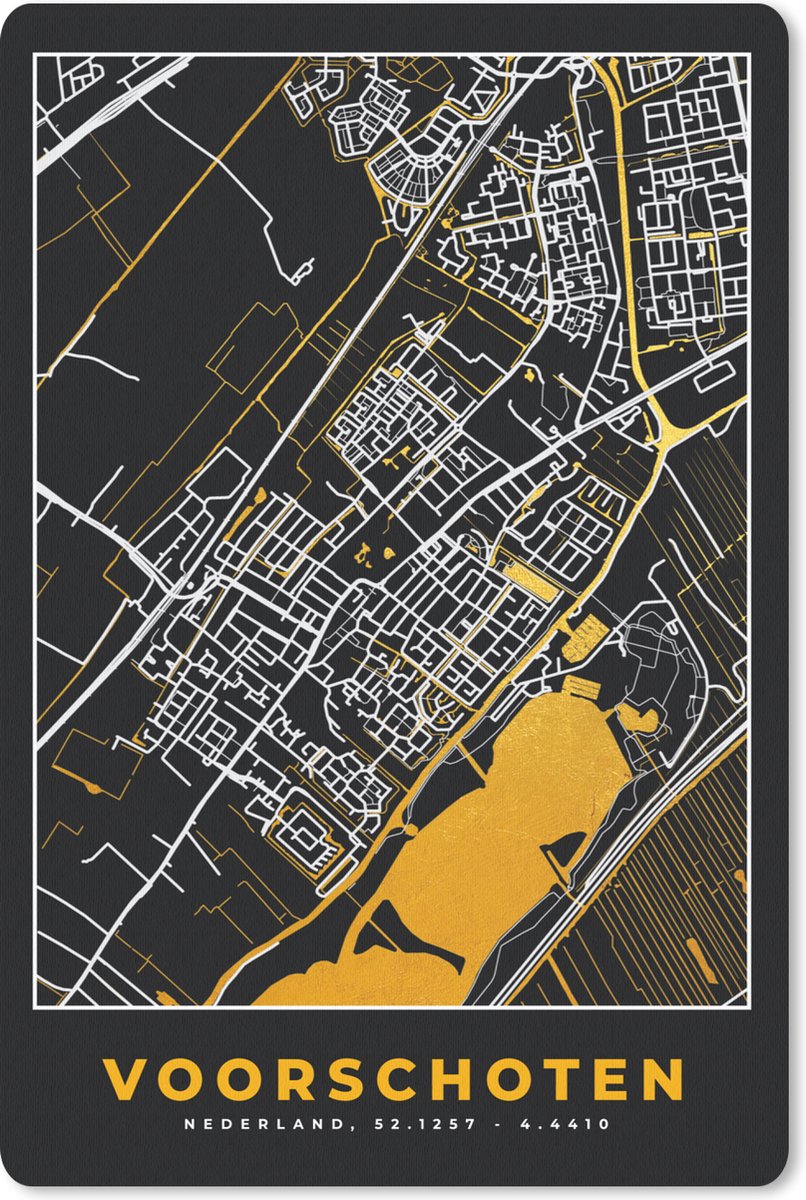 Muismat - Mousepad - Voorschoten - Plattegrond - Goud - Stadskaart - Kaart - 40x60 cm - Muismatten