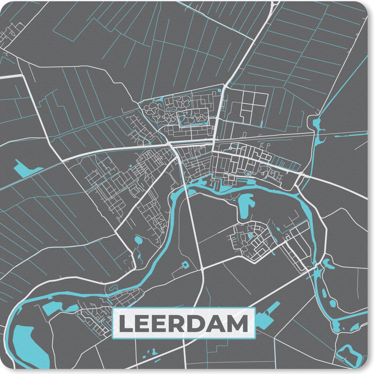 Muismat 20x20 cm - Mousepad Leerdam - Kaart - Plattegrond - Stadskaart - Muismatten - Stadskaart