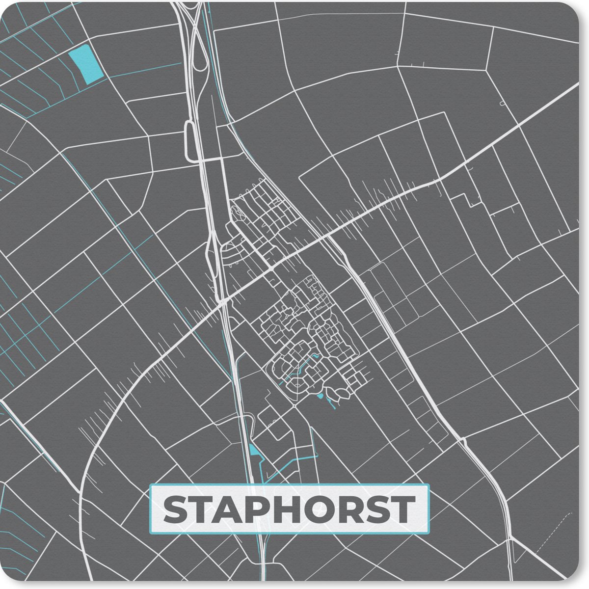 Muismat 30x30 cm - Mousepad Plattegrond - Kaart - Staphorst - Stadskaart - Muismatten - Stadskaart