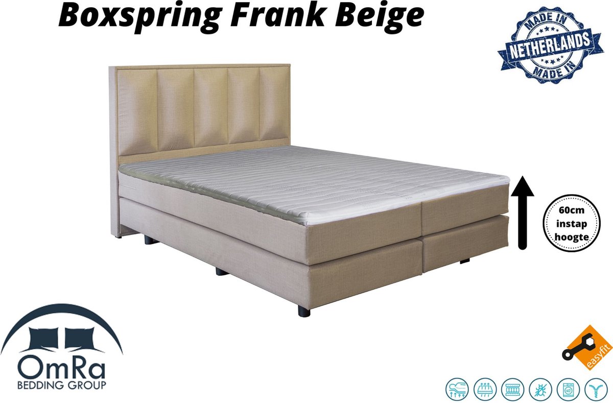 Omra Bedding - Complete boxspring - Frank Beige - 110x220 cm - Inclusief Topdekmatras - Hotel boxspring