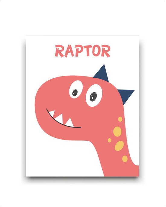 Schilderij  Getekende dinosaurus raptor / velociraptor / Dinosaurus / Baby - Kinderkamer  / 50x40cm