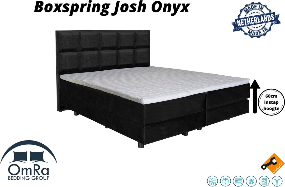 Omra Bedding - Complete boxspring - Josh Onyx - 120x200 cm - Inclusief Topdekmatras - Hotel boxspring