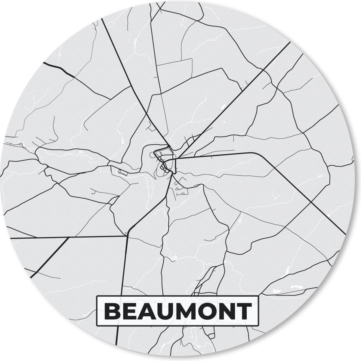 Muismat - Mousepad - Rond - Stadskaart – Plattegrond – België – Zwart Wit – Beaumont – Kaart - 30x30 cm - Ronde muismat