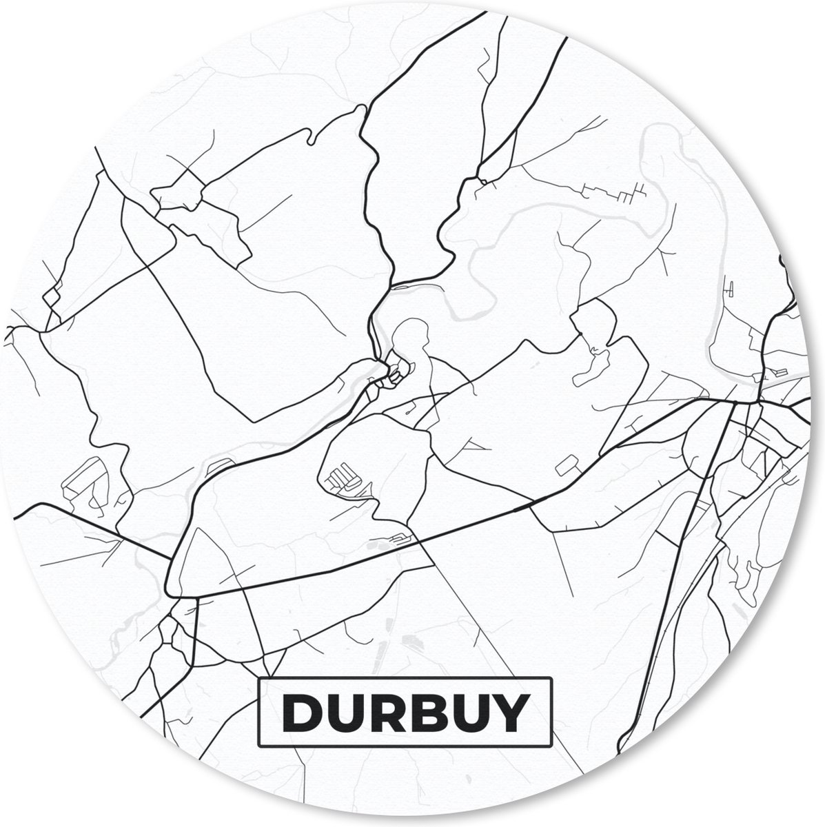Muismat rond 30x30 cm - Mousepad Plattegrond – Durbuy – Zwart Wit – Stadskaart - Kaart - België - Ronde muismatten - Stadskaart