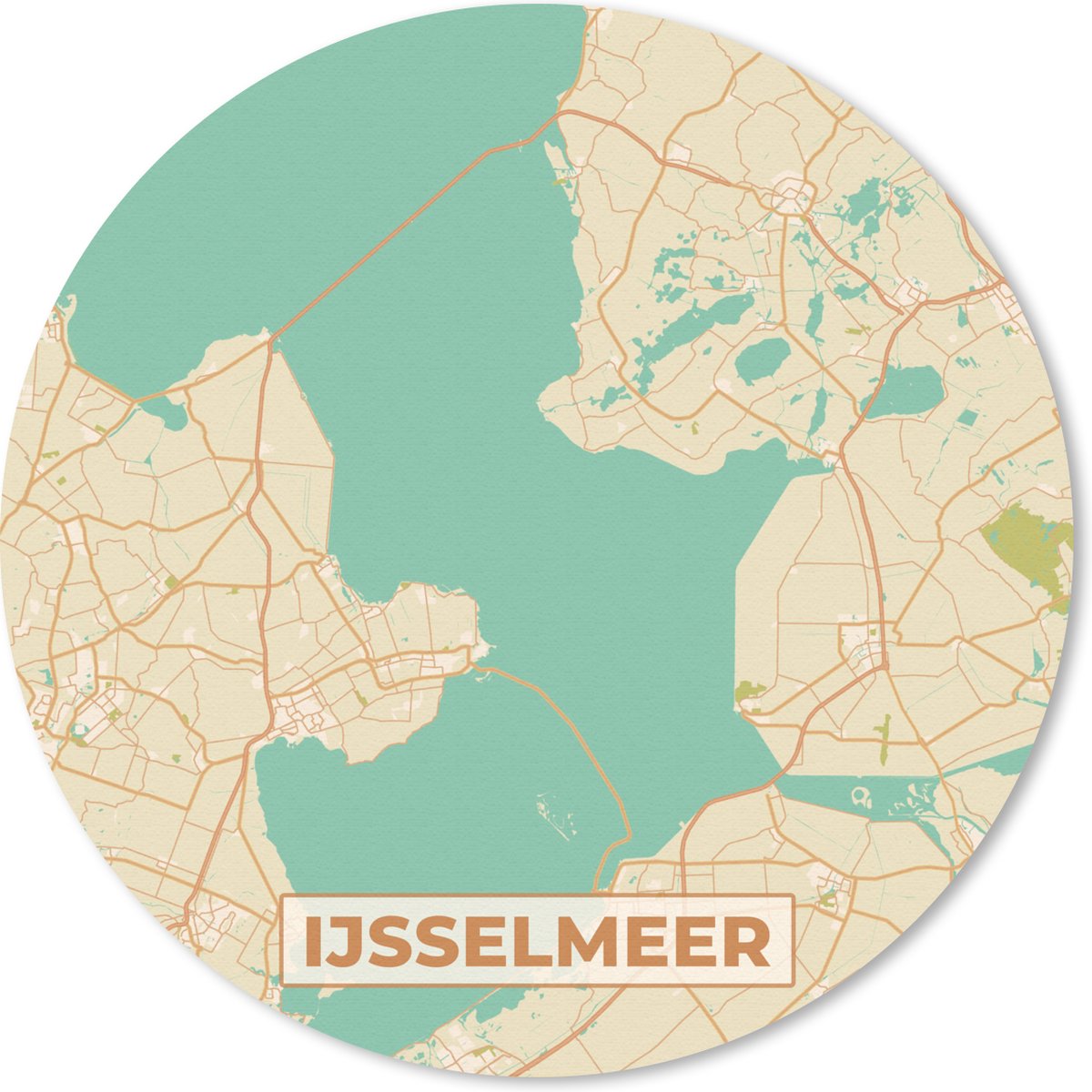 Muismat rond 20x20 cm - Mousepad IJsselmeer - Plattegrond - Vintage - Stadskaart - Kaart - Ronde muismatten - Stadskaart