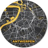 Muismat - Mousepad - Rond - Antwerpen - Goud - Plattegrond - Stadskaart - Kaart - 40x40 cm - Ronde muismat