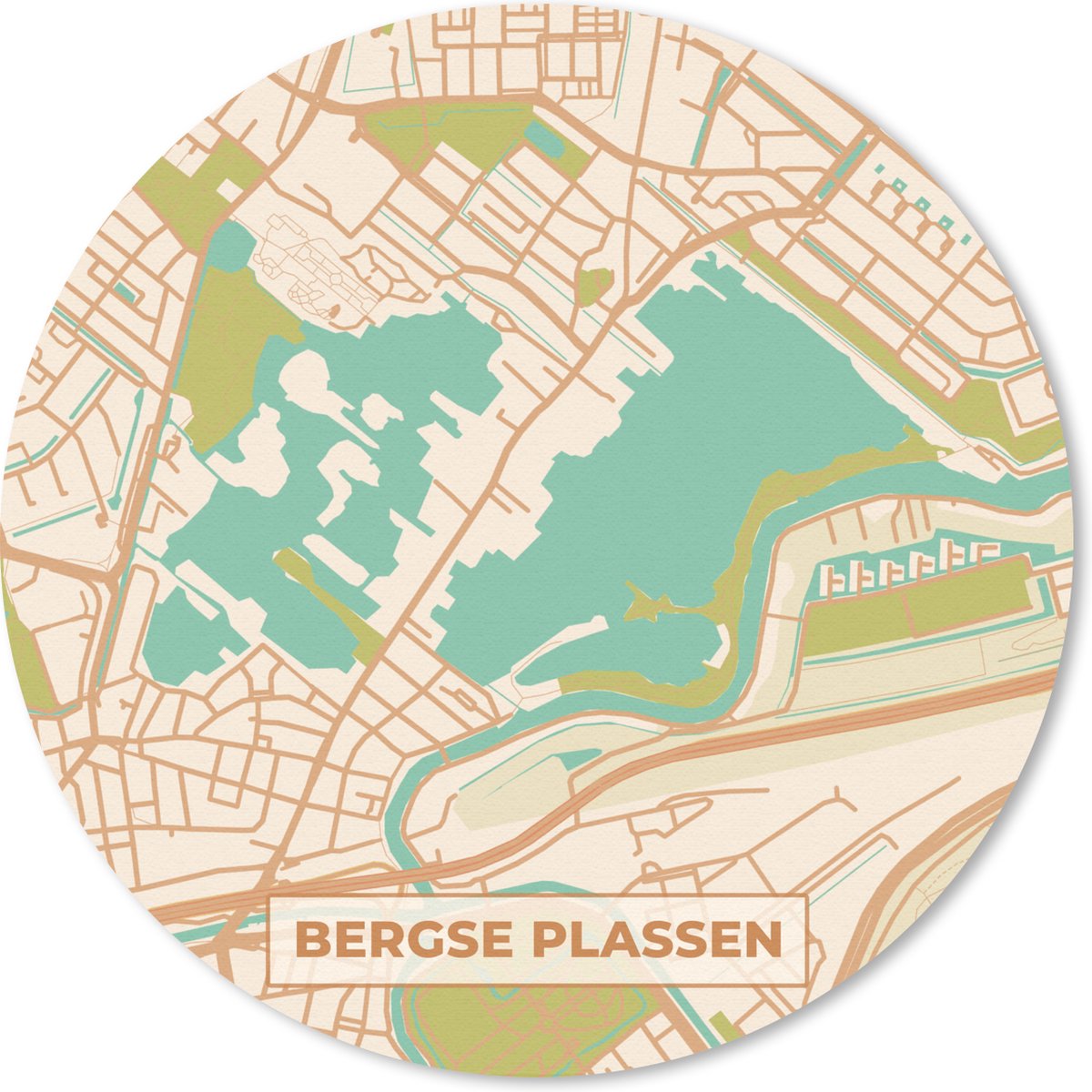 Muismat rond 20x20 cm - Mousepad Bergse Plassen - Plattegrond - Vintage - Kaart - Stadskaart - Ronde muismatten - Stadskaart