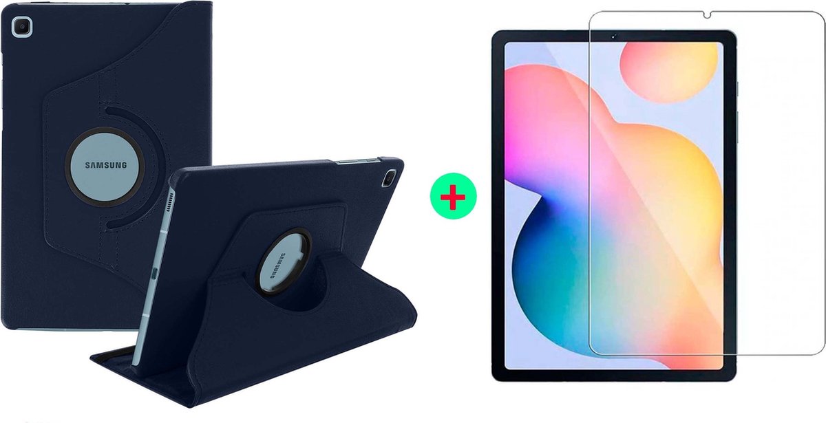 Samsung Galaxy tab S6 lite 2022 Hoes Donker Blauw Draaibare Hoesje Case Cover tablethoes - Samsung Tab s6 lite 2022 Hoes 360 graden draaibaars bookcase