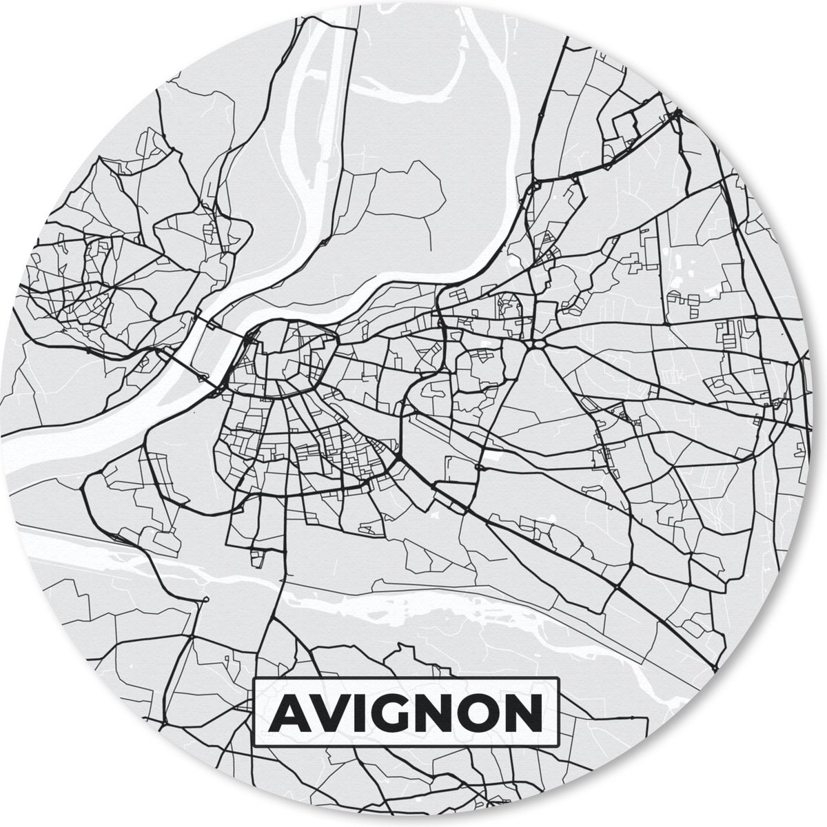 Muismat rond 20x20 cm - Mousepad Plattegrond - Avignon - Stadskaart - Kaart - Frankrijk - Ronde muismatten - Stadskaart
